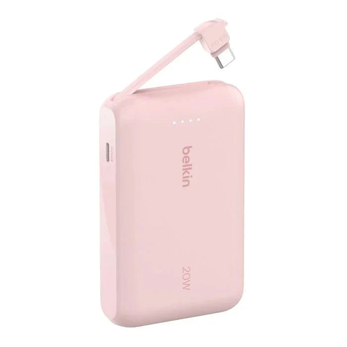 Belkin 10 000 mAh 20W Power Bank with USB - C Integrated Cable and USB - C port - Pink - Oraxxi