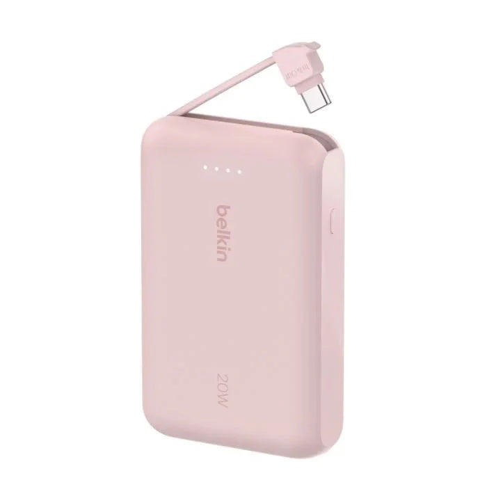 Belkin 10 000 mAh 20W Power Bank with USB - C Integrated Cable and USB - C port - Pink - Oraxxi